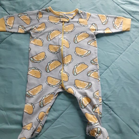 Baby Long Sleeve Bodysuits Footies Lot Of 4 Sizes 0-3-6 Months Taco/Burger - Picture 6 of 13